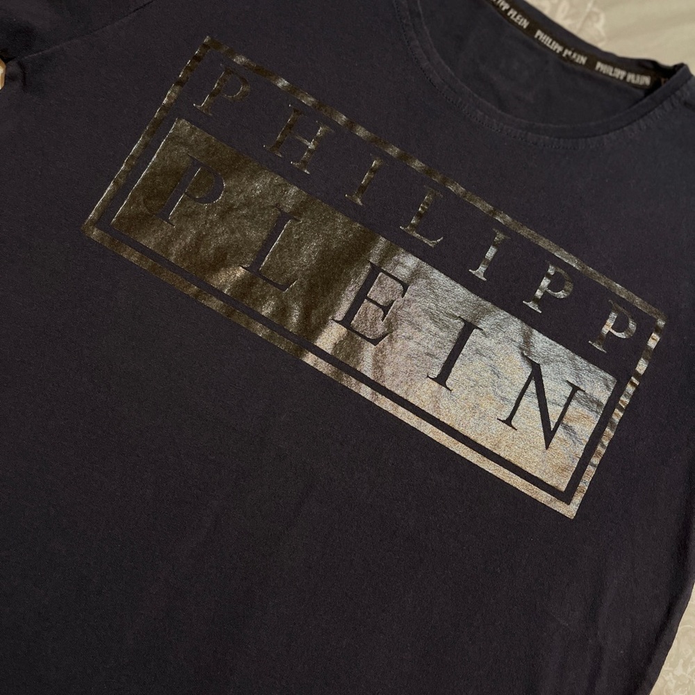 💙PLEIN, Philipp Boys Tee Large 🖤 Silver Skull ☠️ on back